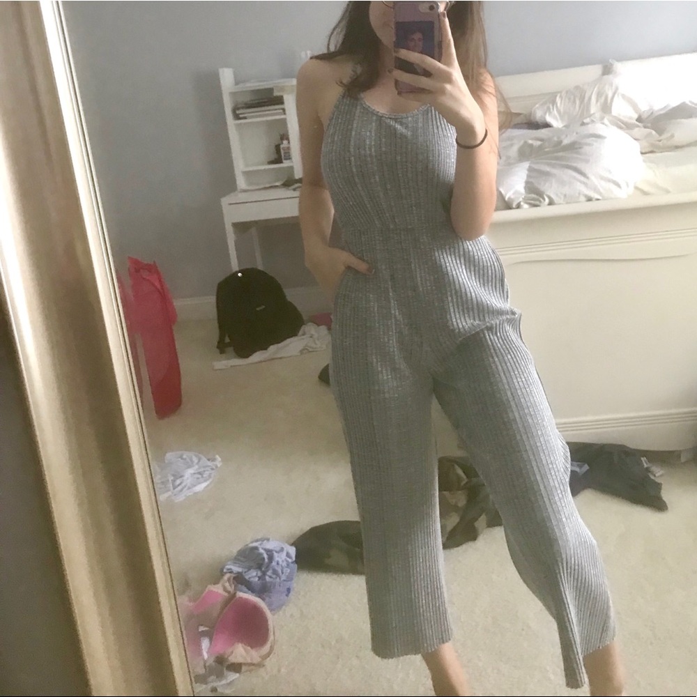 Gray Cropped Jumpsuit